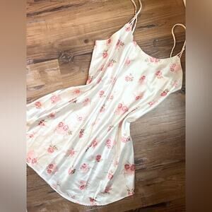 Vintage coquette slip dress nightie Valentine’s Day heart and rose pattern satin